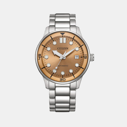 Mechanical 3 Hands Men Automatic Orange Dial Analog Stainless Steel Watch NJ0191-83X