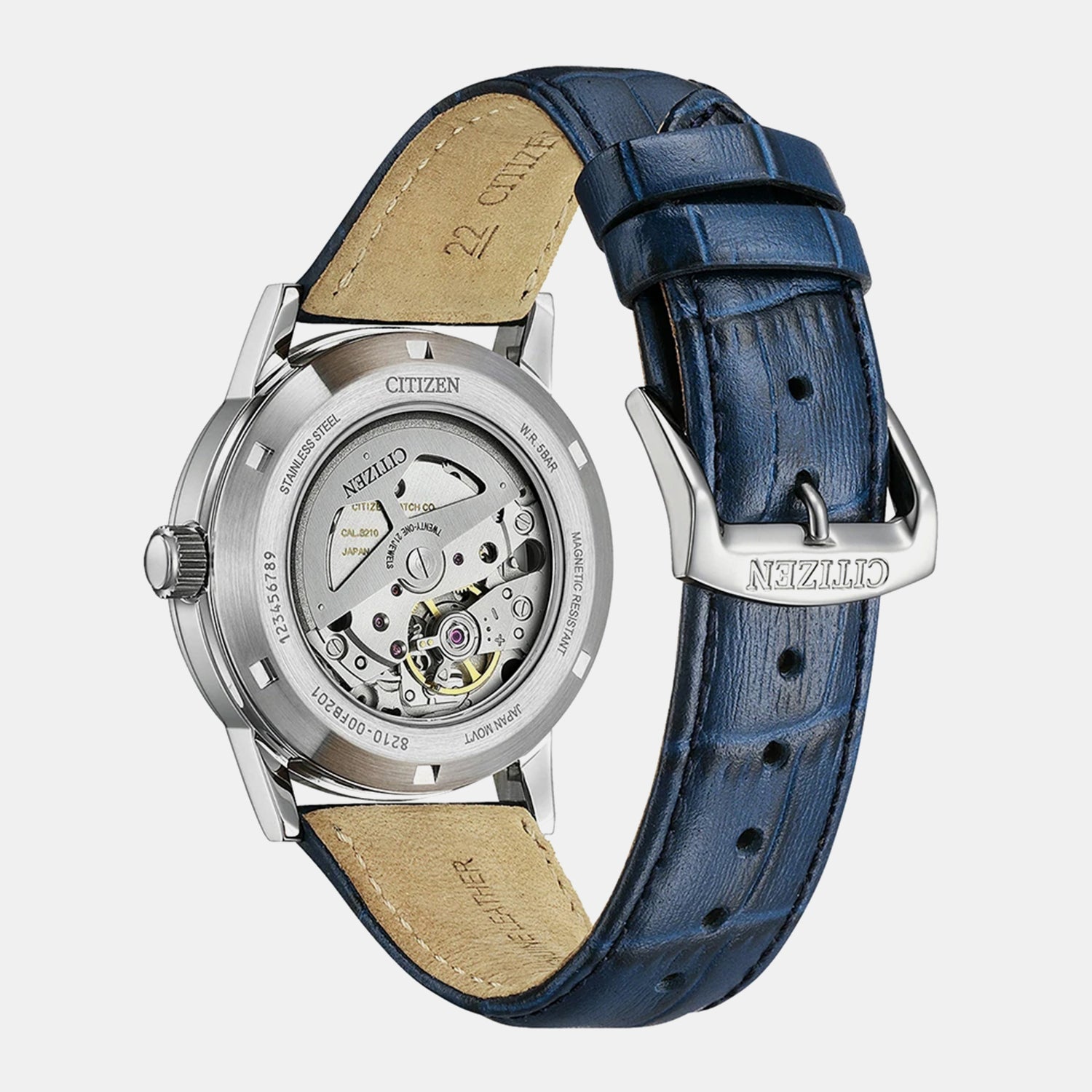 Men Automatic Blue Dial Analog Leather Watch NJ0210-13L
