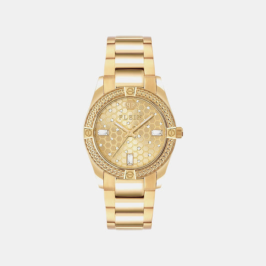 Plein Icon Chain Women Quartz Gold Dial Analog Stainless Steel Watch PW1FA0425
