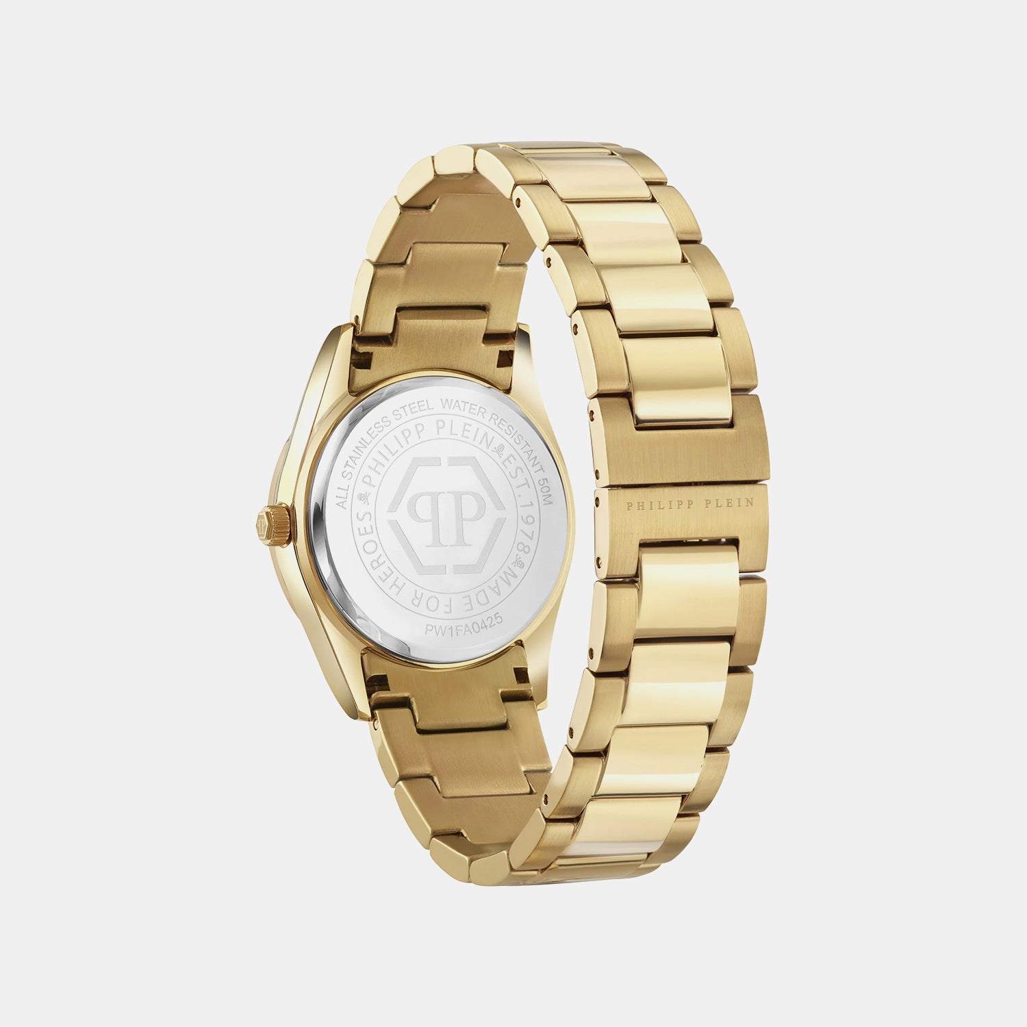 Plein Icon Chain Women Quartz Gold Dial Analog Stainless Steel Watch PW1FA0425