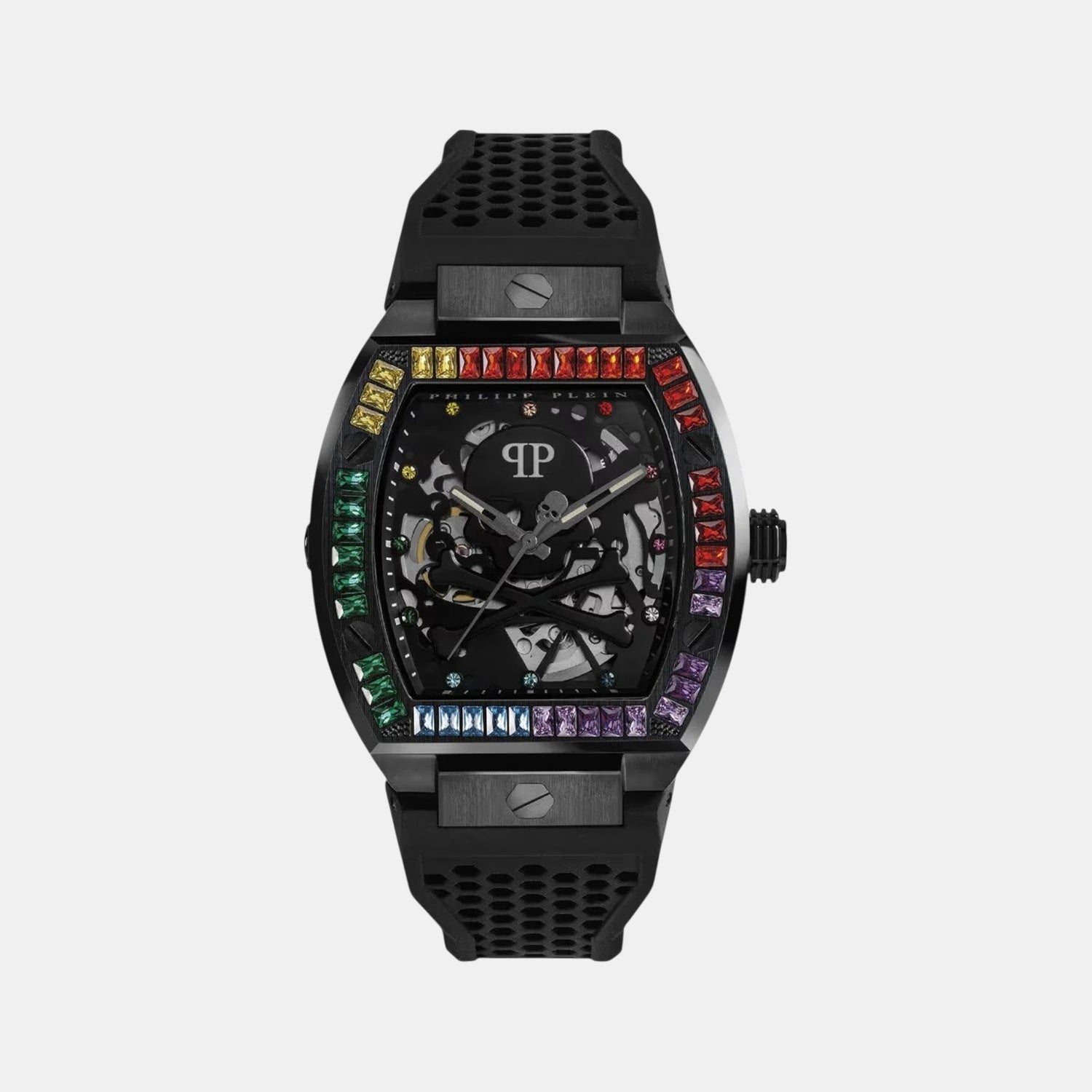 Skeleton Men Automatic Black Dial Analog Silicone Watch PWBAA0621