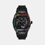 Skeleton Men Automatic Black Dial Analog Silicone Watch PWBAA0621