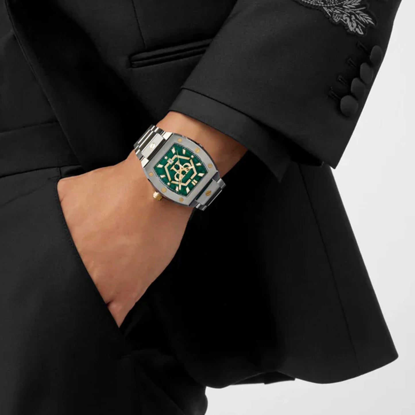 Hexagon Phantom Men Quartz Green Dial Analog Metal Watch PWPUA0825