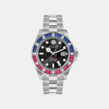 Pza-Gmt-I Challenger Bagu Men Quartz Black Dial Analog Stainless Steel Watch PWPZA0124