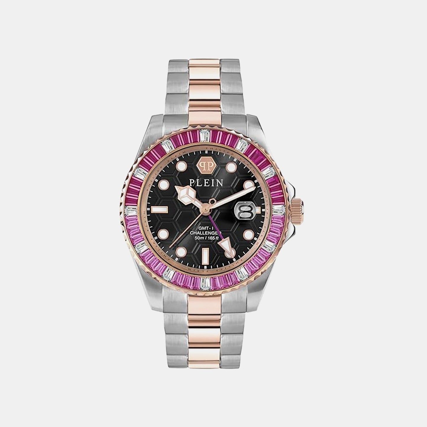 Pza-Gmt-I Challenger Bagu Men Quartz Black Dial Analog Stainless Steel Watch PWPZA0424