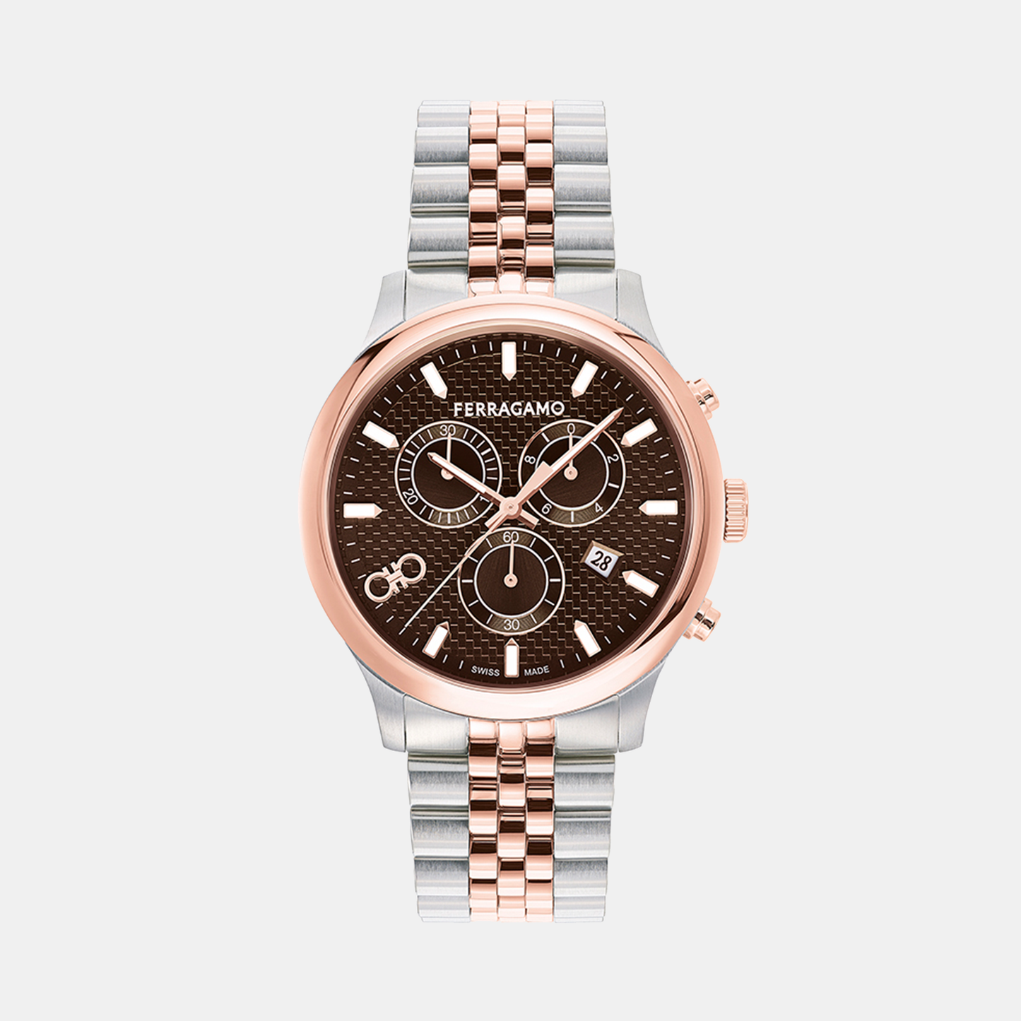 Ferragamo Duo Men Quartz Brown Dial Chronograph Stainless Steel Watch SFEZ00824