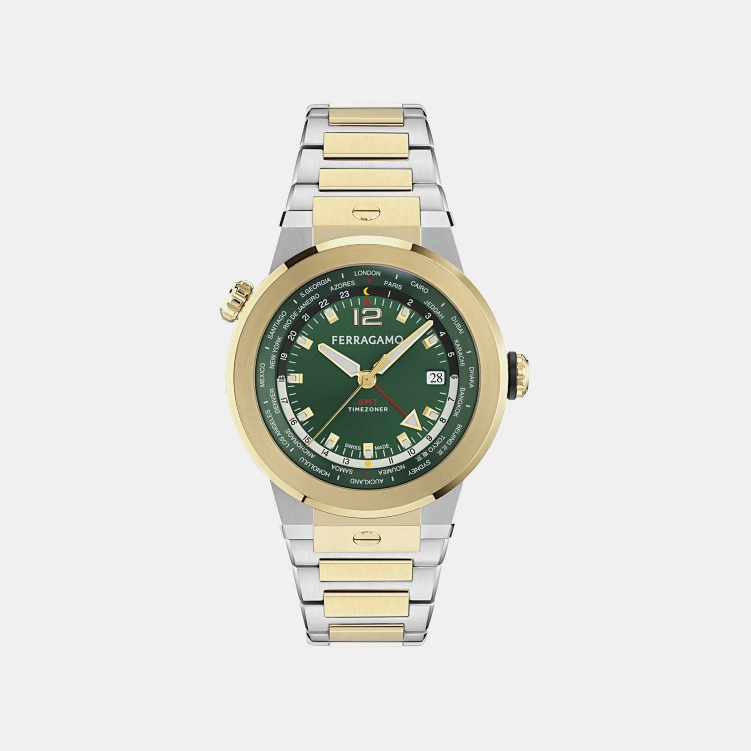Ha-f-80 Gmt Worldtime -fw Men Quartz Green Dial Analog Stainless Steel Watch SFHA00926