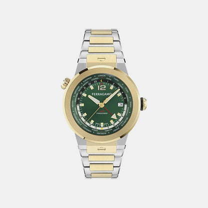 Ha-f-80 Gmt Worldtime -fw Men Quartz Green Dial Analog Stainless Steel Watch SFHA00926