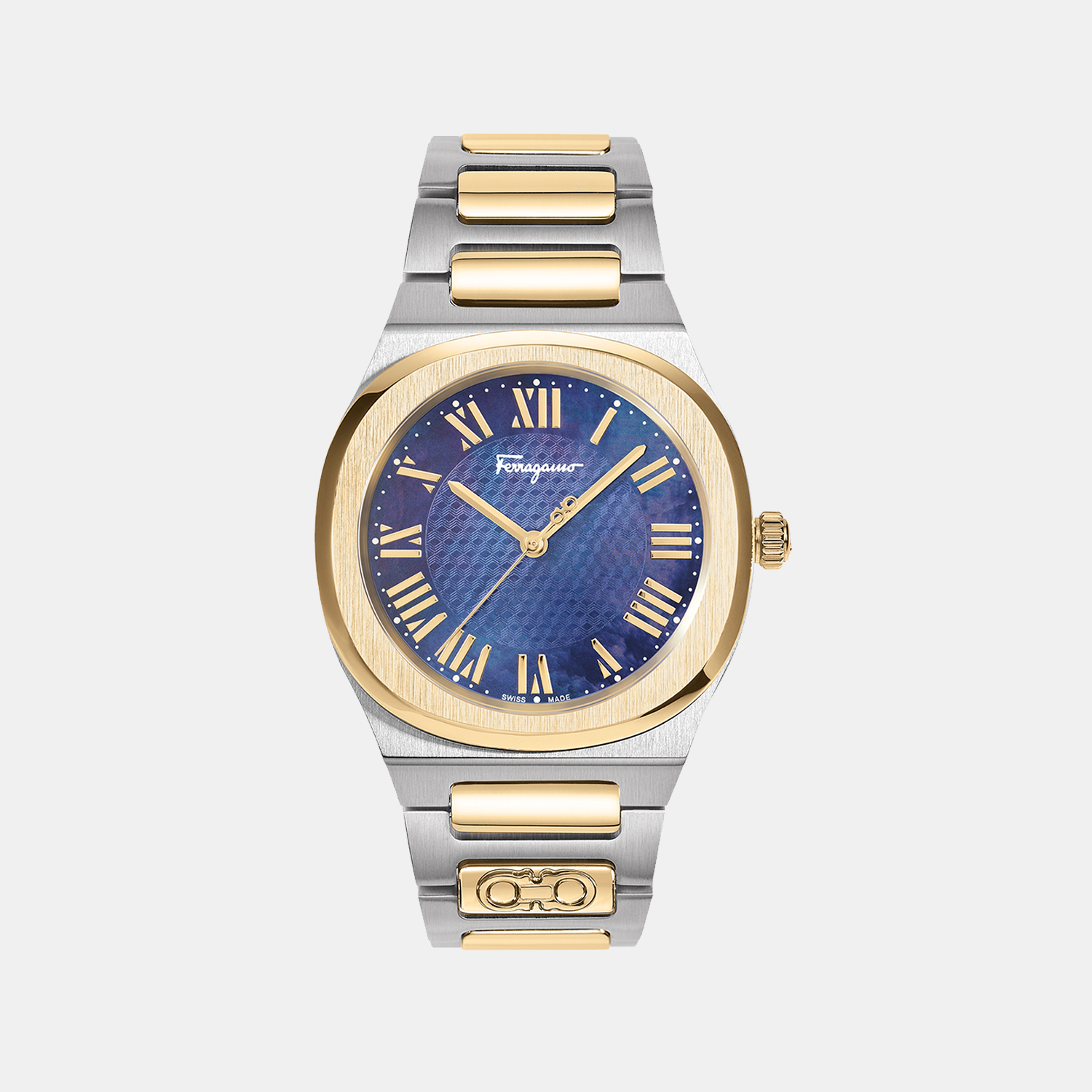 Ks-Ferragamo Elliptical 3 Women Quartz Mother Of Pearl Dial Analog Stainless Steel Watch SFKS00123