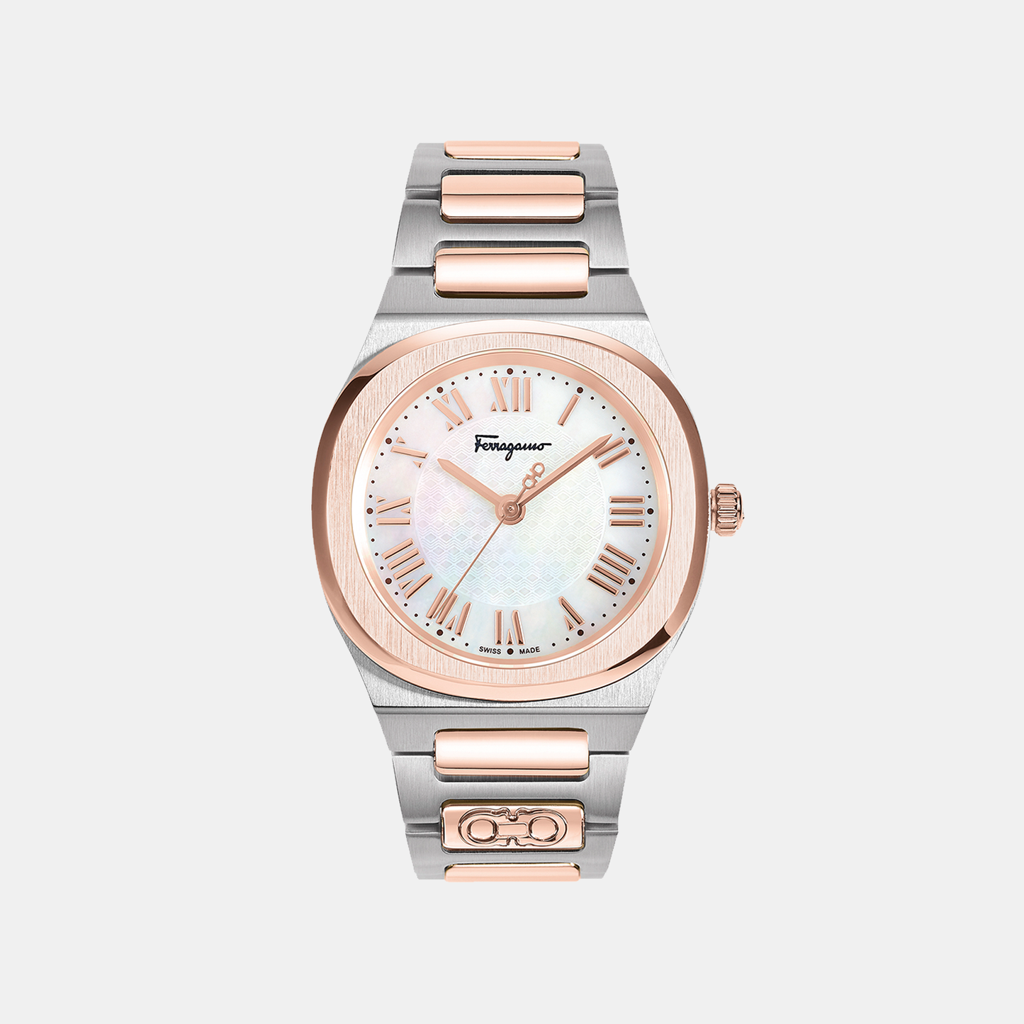 Ks-Ferragamo Elliptical 3 Women Quartz Mother Of Pearl Dial Analog Stainless Steel Watch SFKS00223