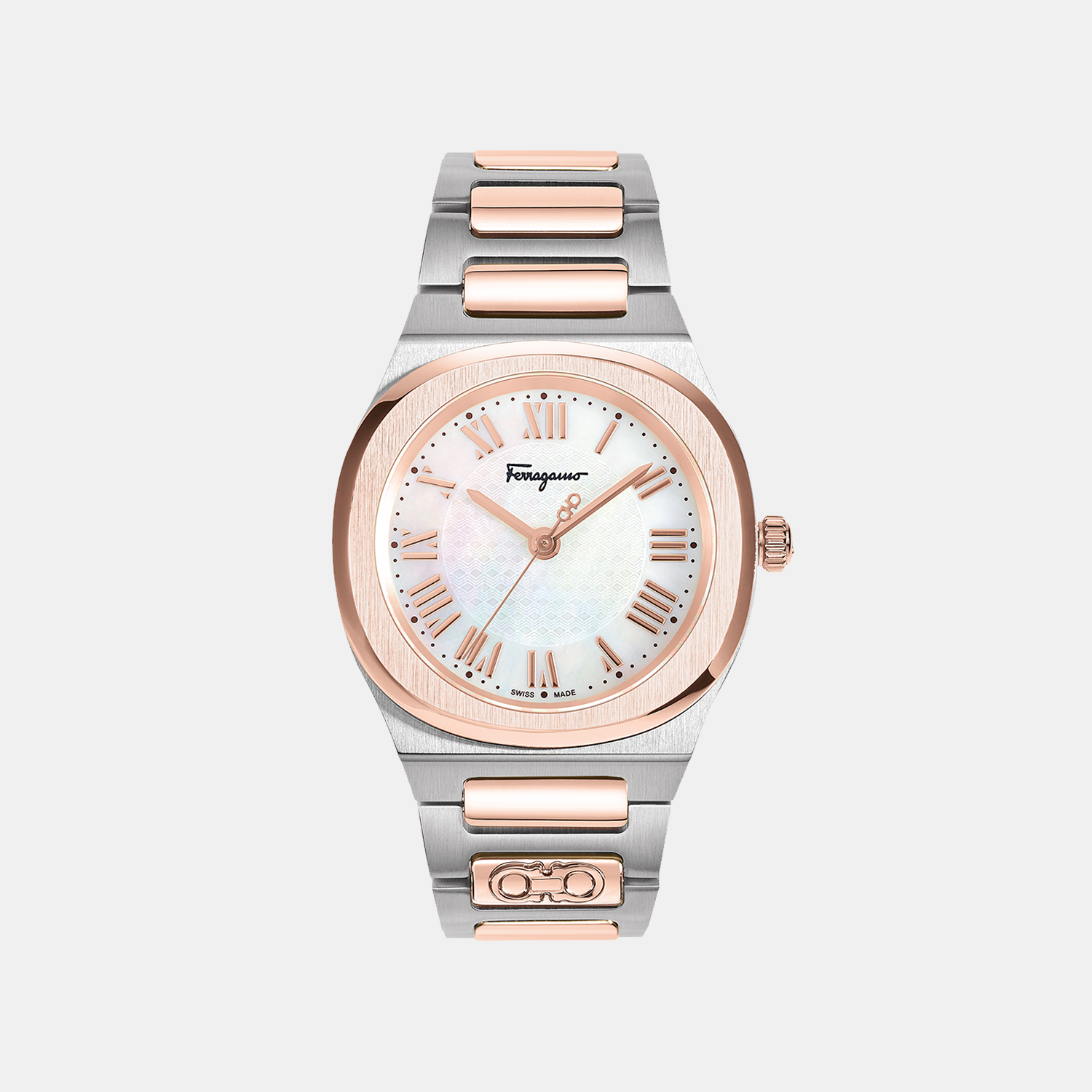 Ks-Ferragamo Elliptical 3 Women Quartz Mother Of Pearl Dial Analog Stainless Steel Watch SFKS00223