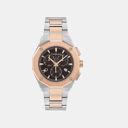 Men Quartz Black Dial Chronograph Stainless Steel Watch SFT600425
