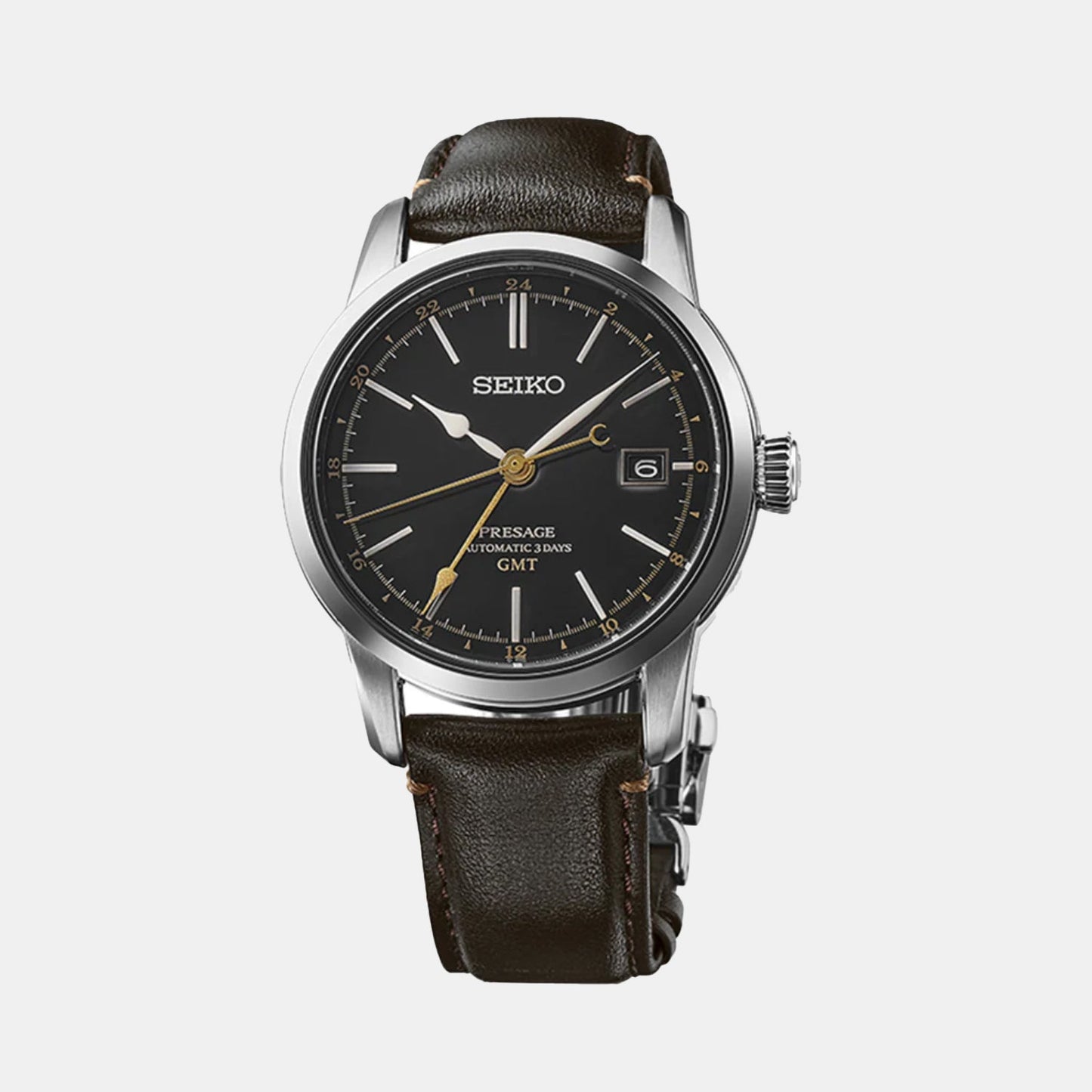Presage Men Automatic Black Dial Analog Leather Watch SPB447J1