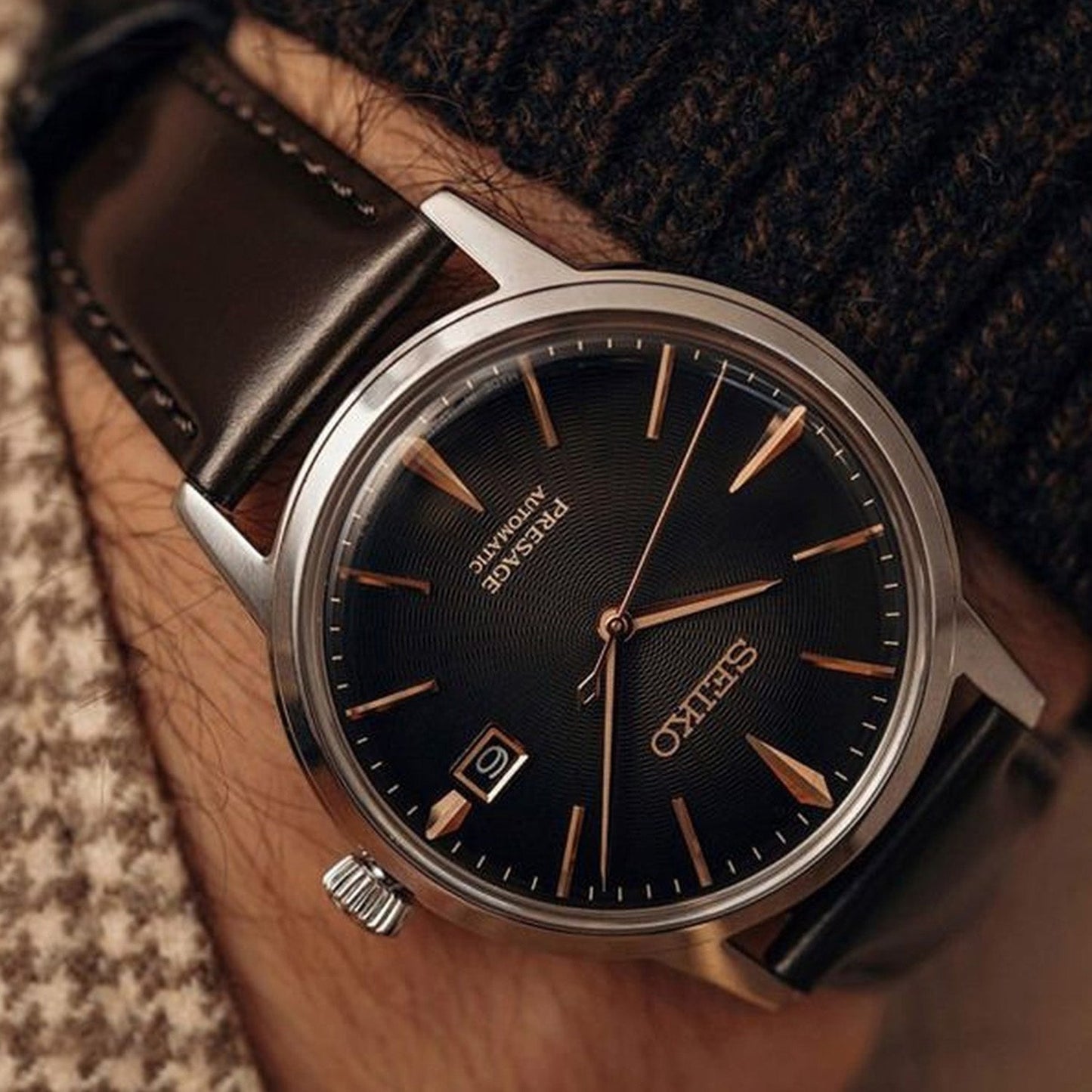 Presage Men Automatic Brown Dial Analog Leather Watch SRPJ17J1