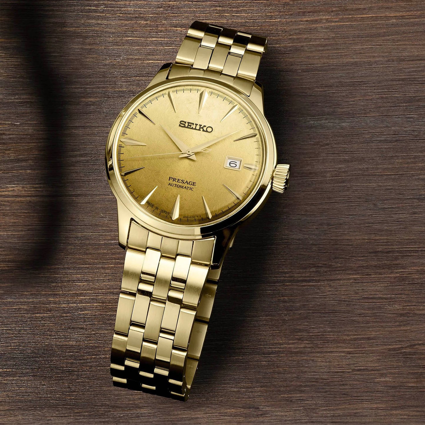 Presage Men Automatic Gold Dial Analog Stainless Steel Watch SRPK46J1