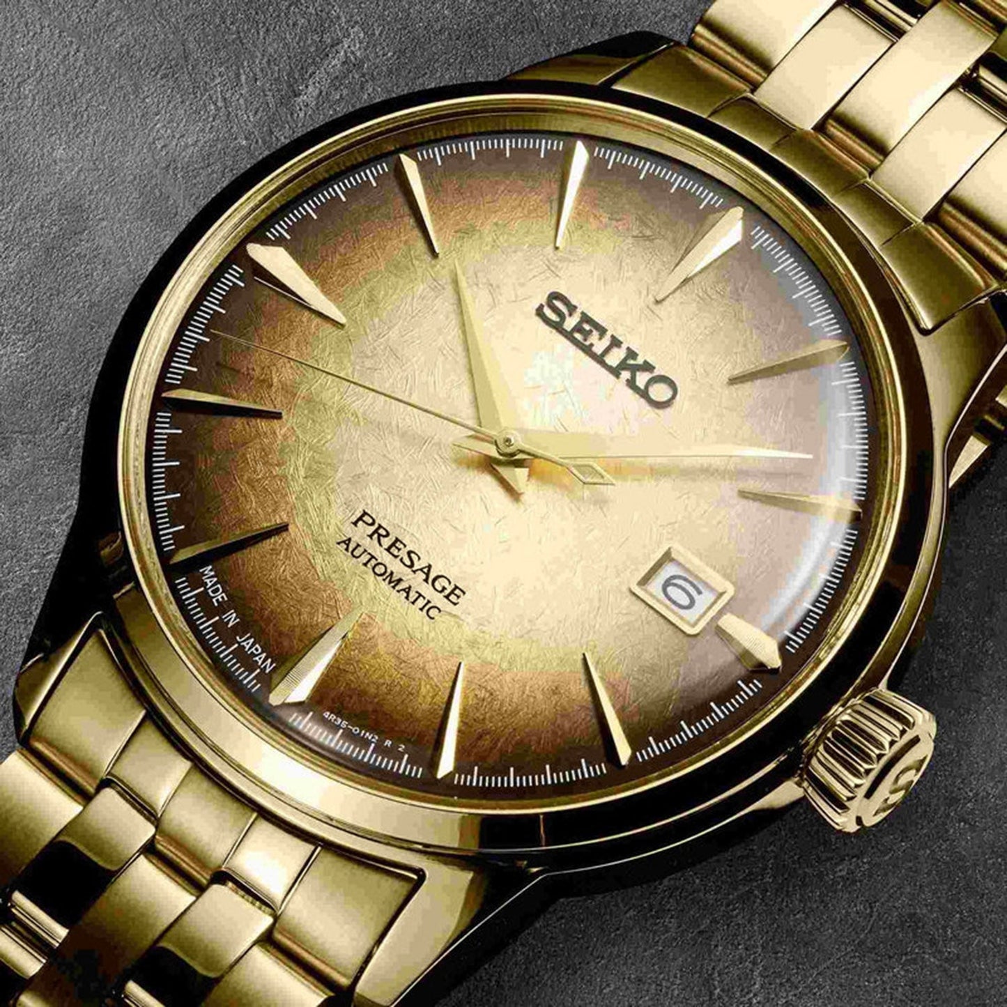 Presage Men Automatic Gold Dial Analog Stainless Steel Watch SRPK48J1