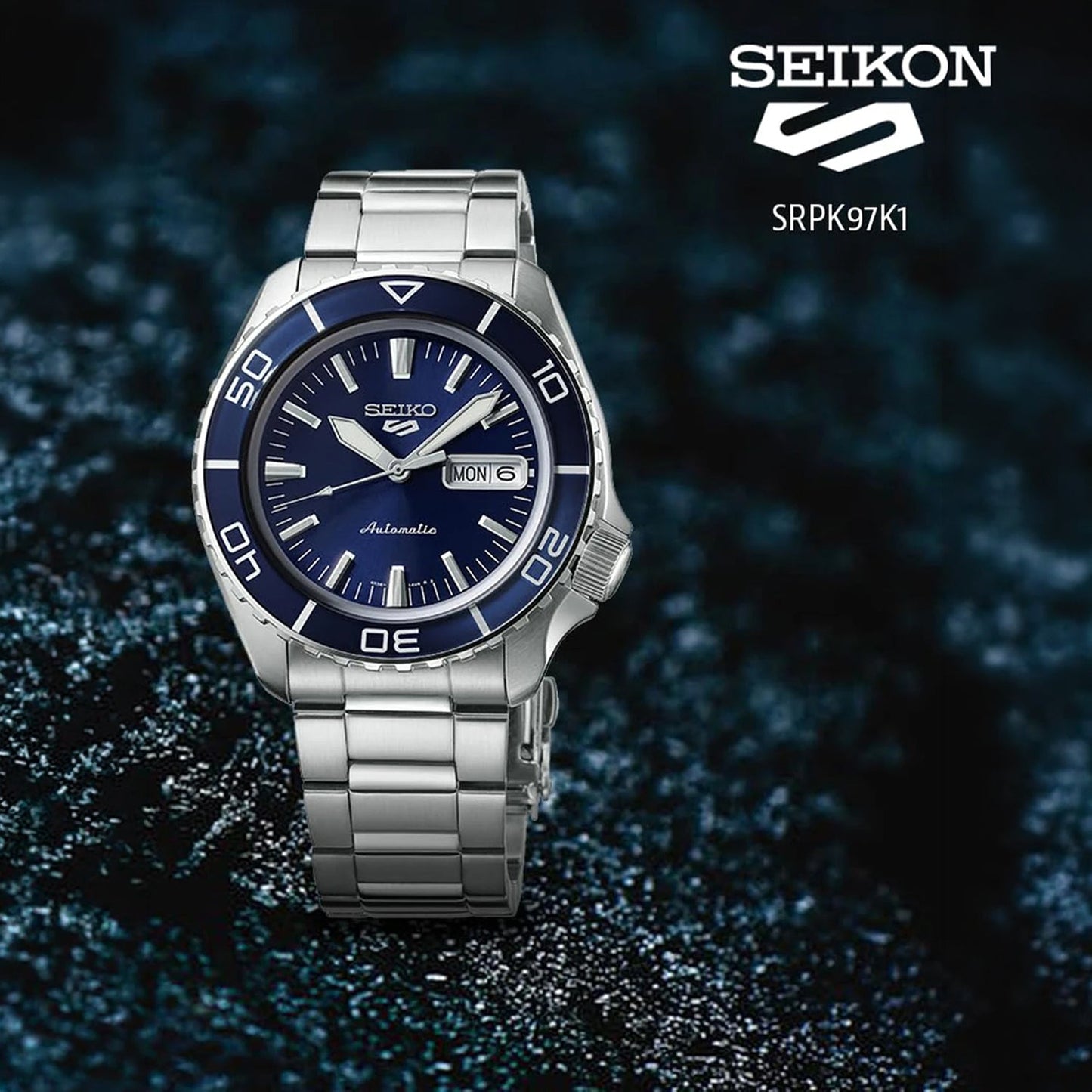 5 Sports Men Automatic Blue Dial Analog Stainless Steel Watch SRPK97K1