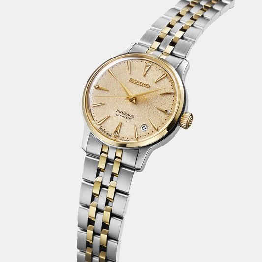 Presage Men Automatic Gold Dial Analog Stainless Steel Watch SRPL64J1