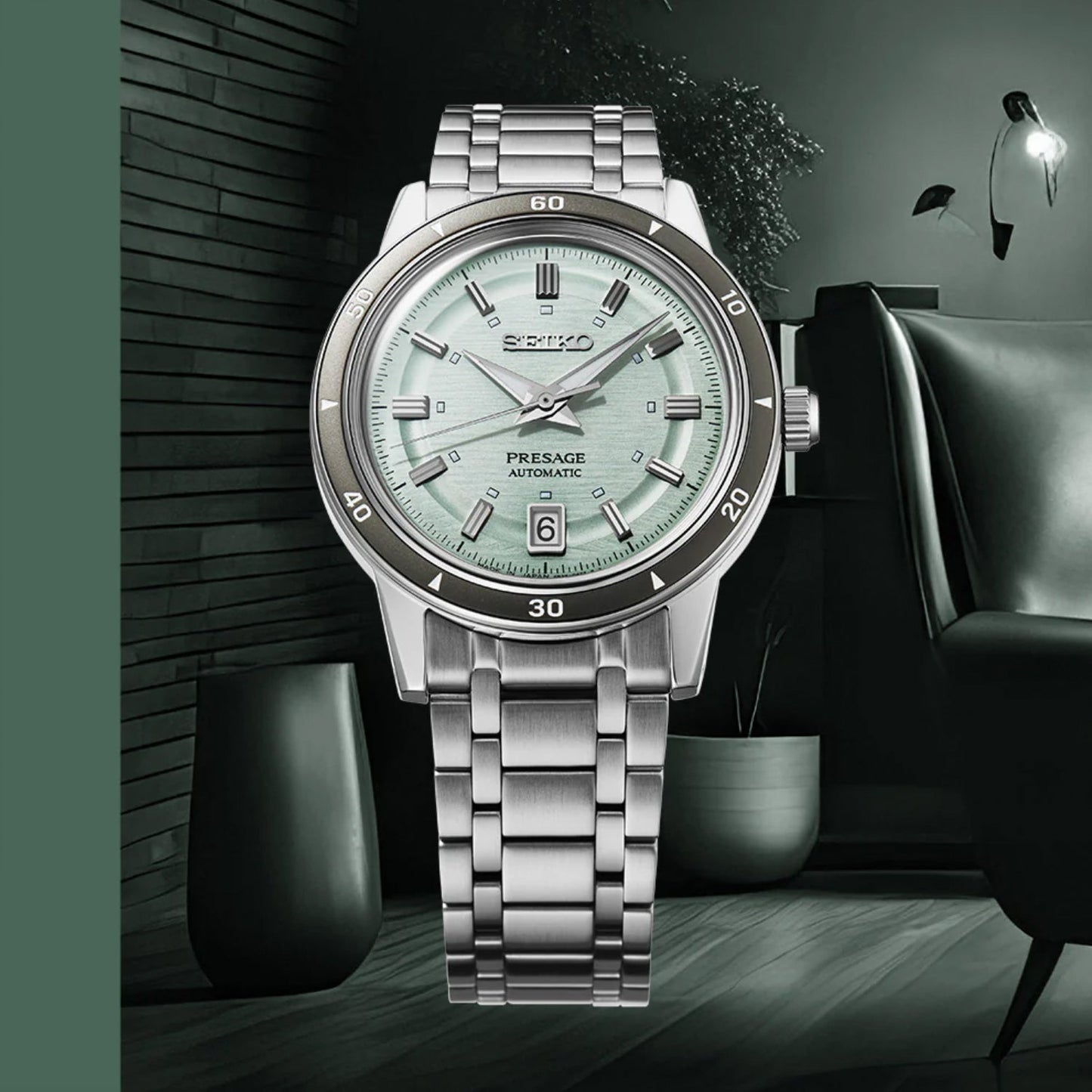 Presage Men Automatic Green Dial Analog Stainless Steel Watch SRPL71J1