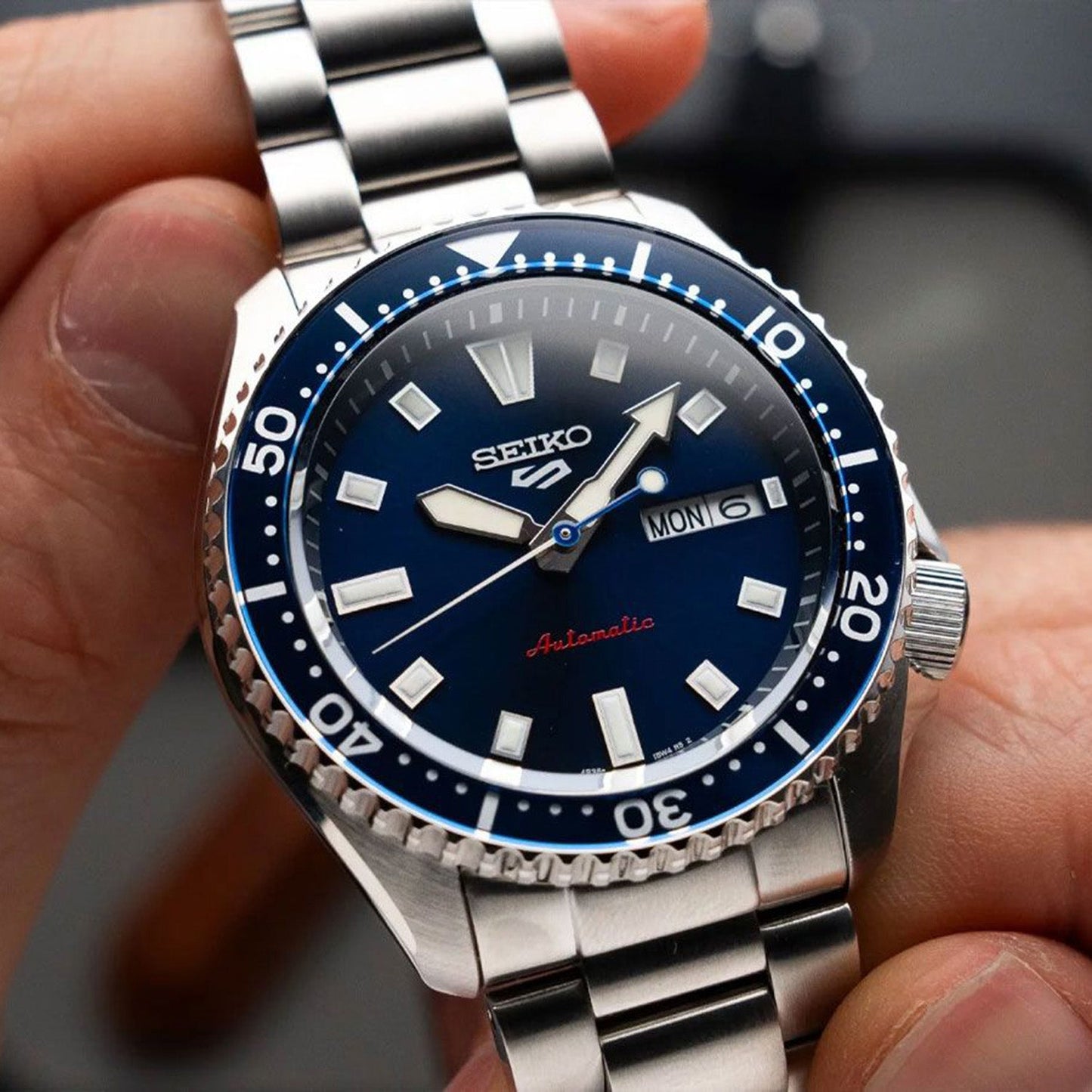 5 Sports Men Automatic Blue Dial Analog Stainless Steel Watch SRPL83K1