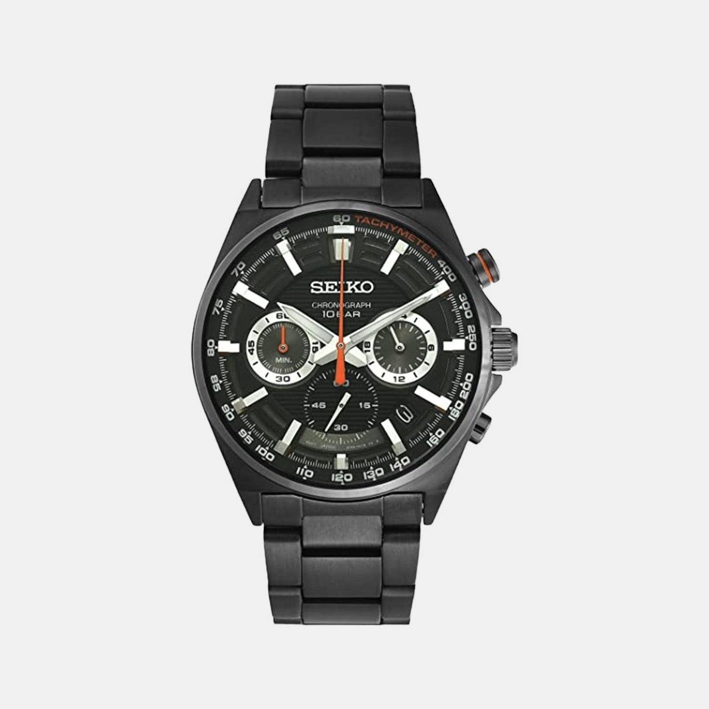 Dress Men Quartz Black Dial Chronograph Stainless Steel Watch SSB399P1