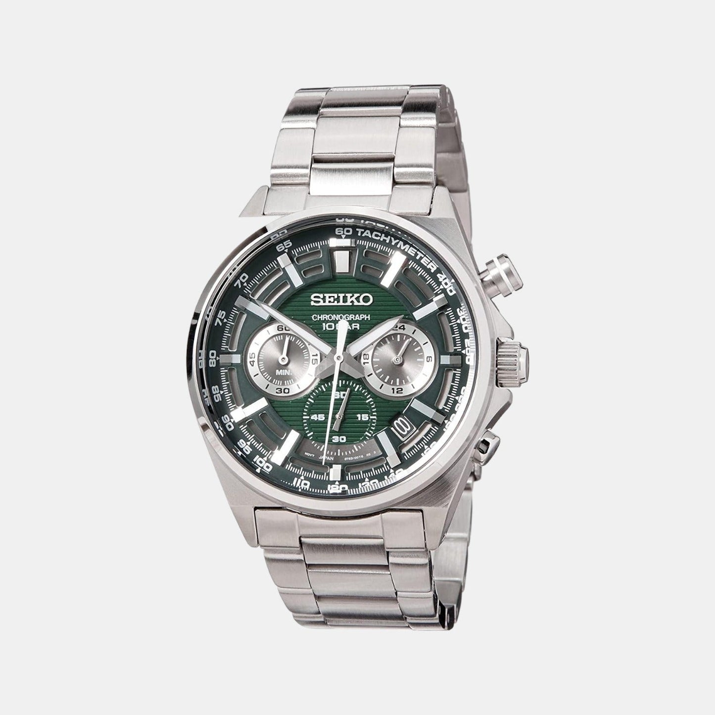 Dress Men Quartz Green Dial Chronograph Stainless Steel Watch SSB405P1