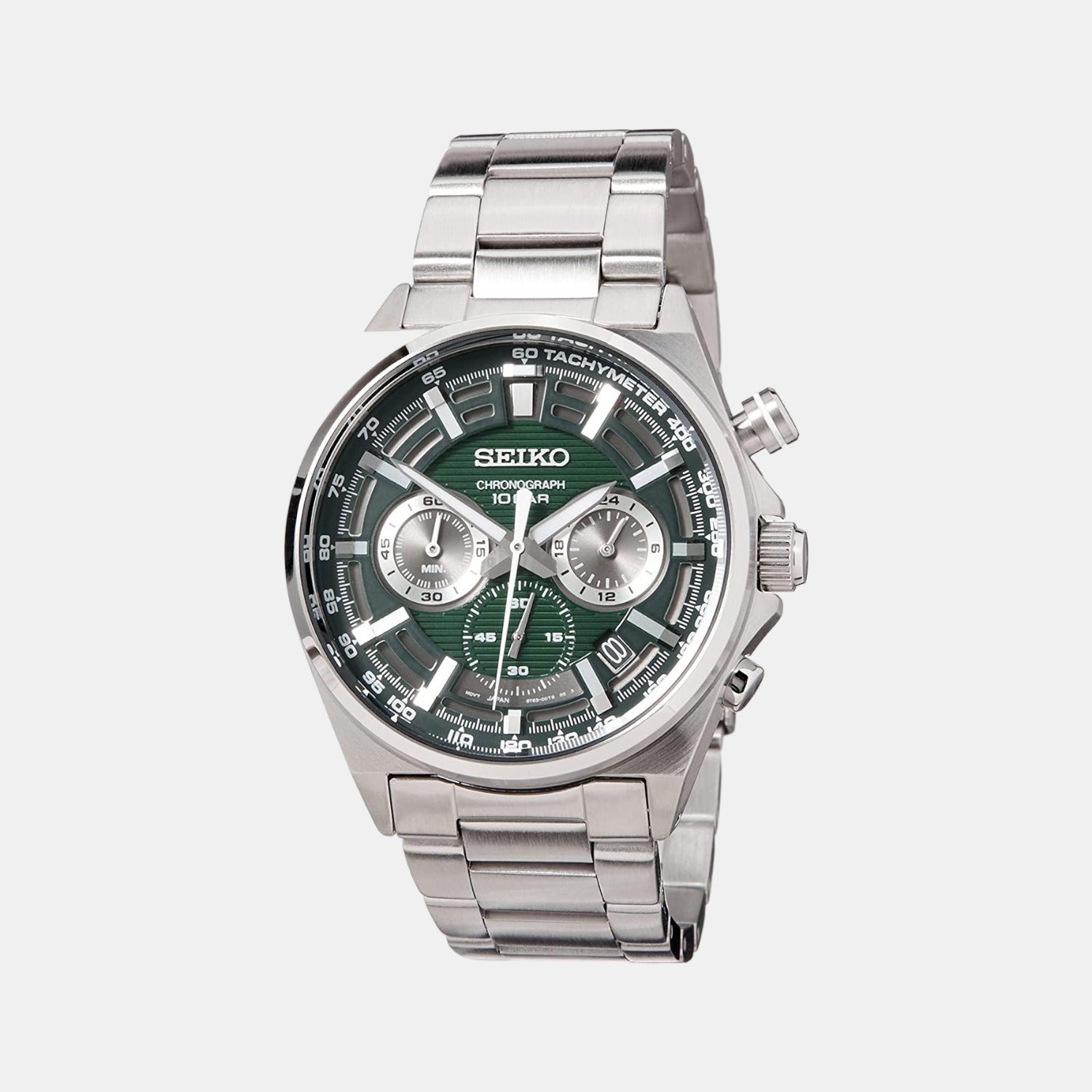 Dress Men Quartz Green Dial Chronograph Stainless Steel Watch SSB405P1