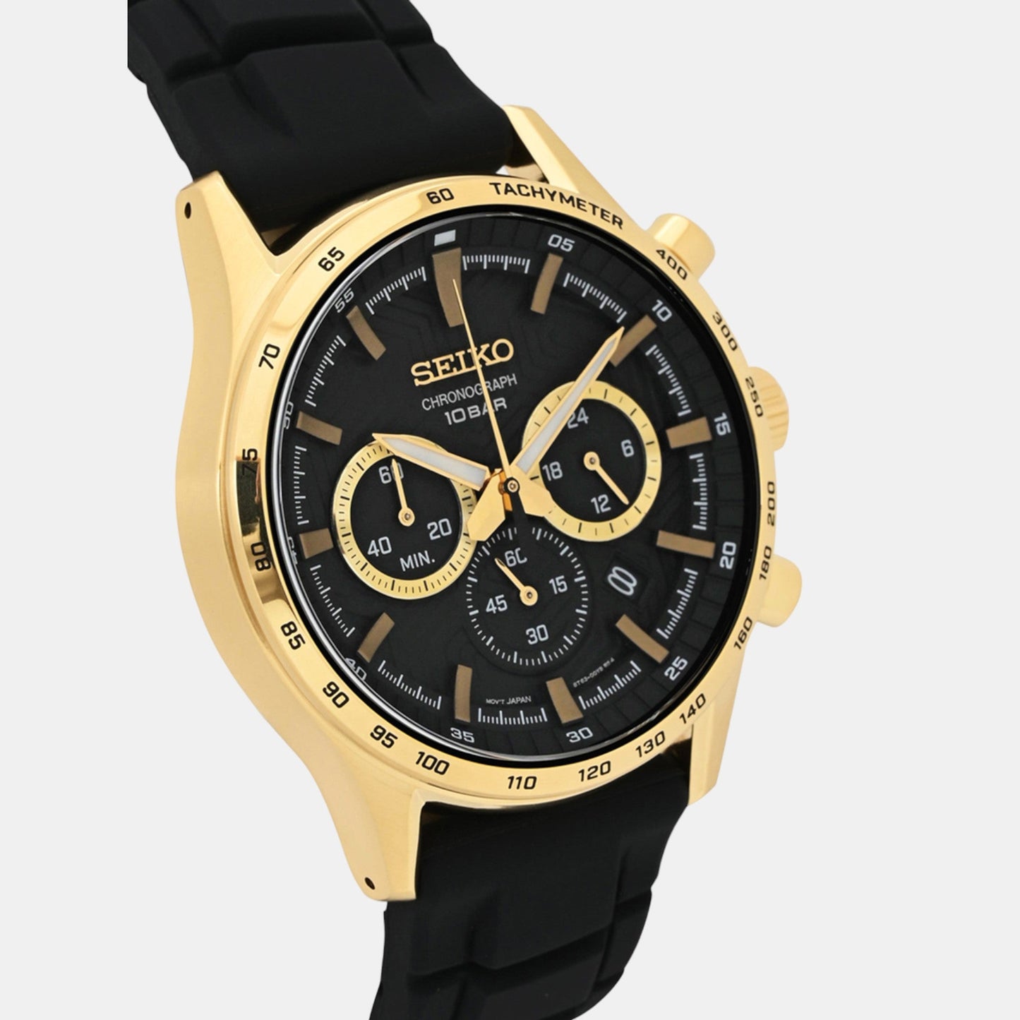 Dress Men Quartz Black Dial Chronograph Silicone Watch SSB446P1