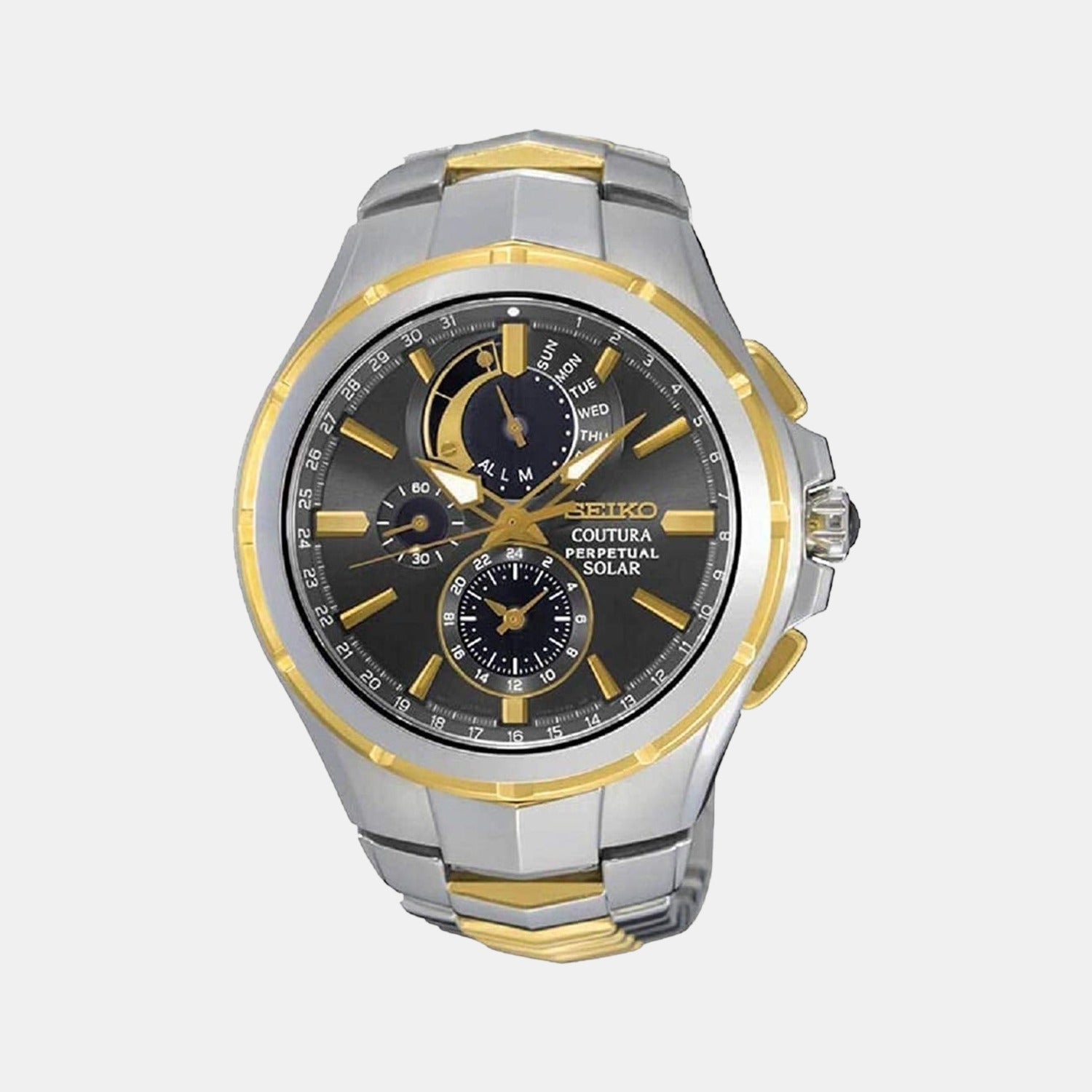 Coutura Men Solar Black Dial Chronograph Stainless Steel Watch SSC376P9