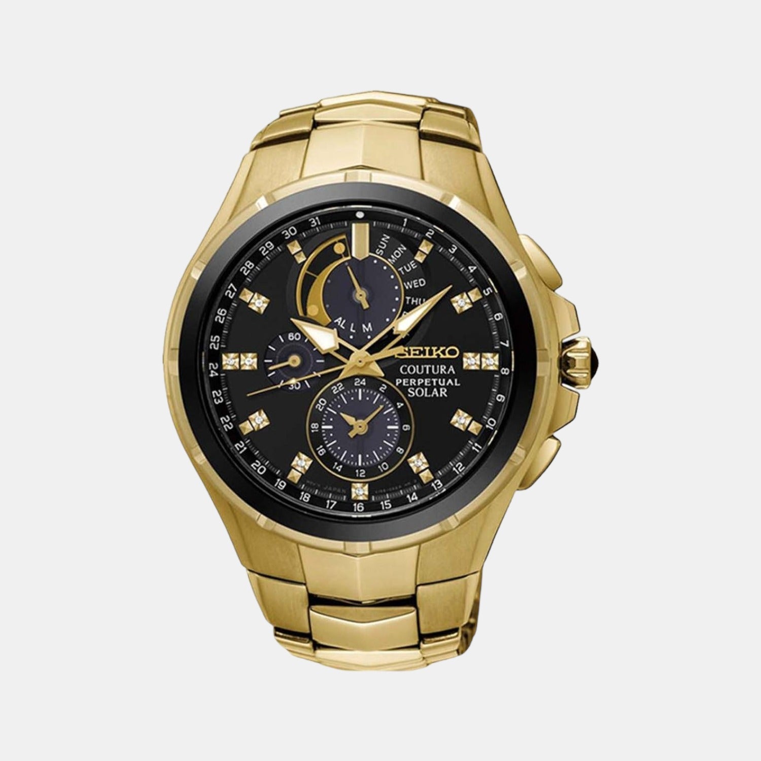 Coutura Men Solar Black Dial Chronograph Stainless Steel Watch SSC572P1