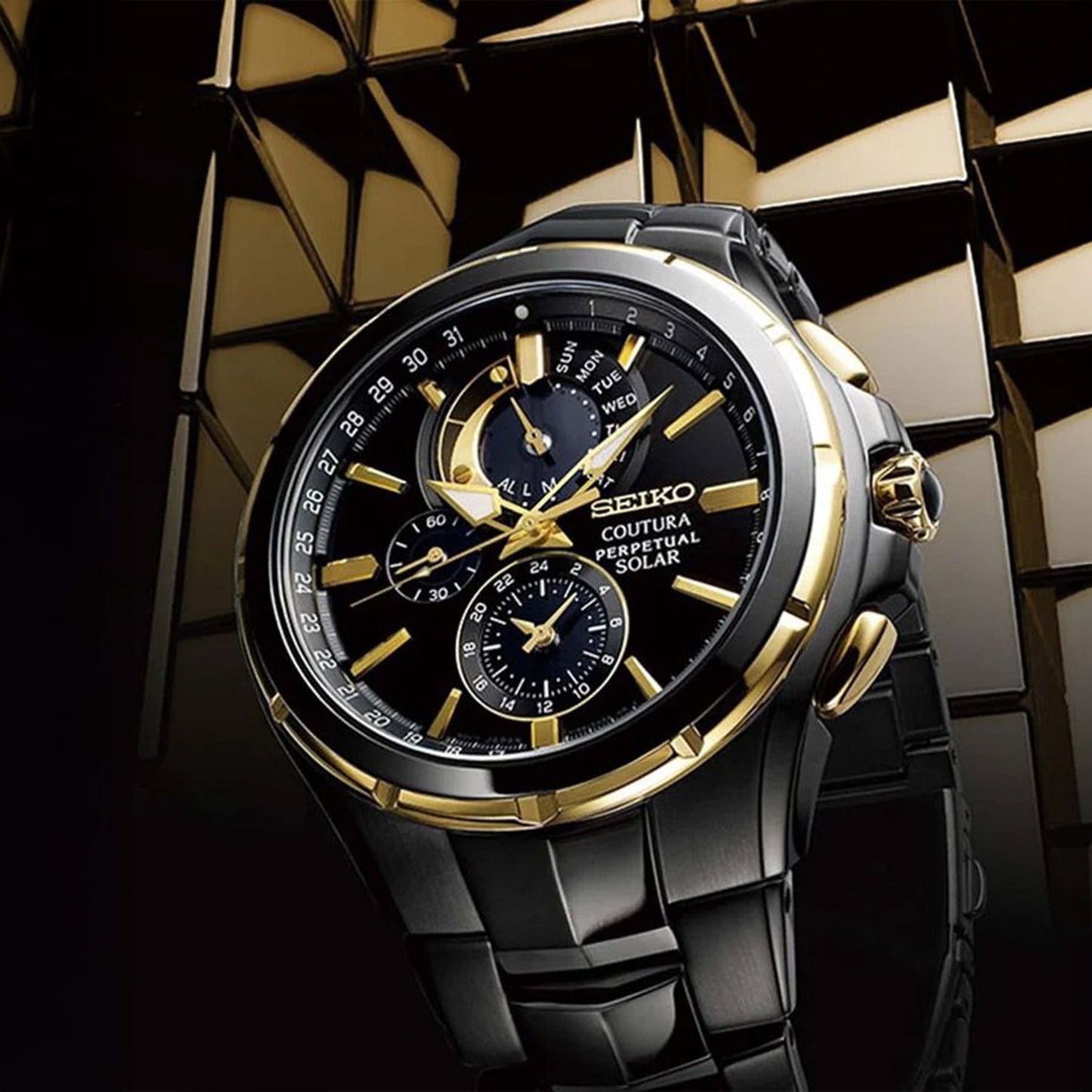 Coutura Men Solar Black Dial Chronograph Stainless Steel Watch SSC573P1