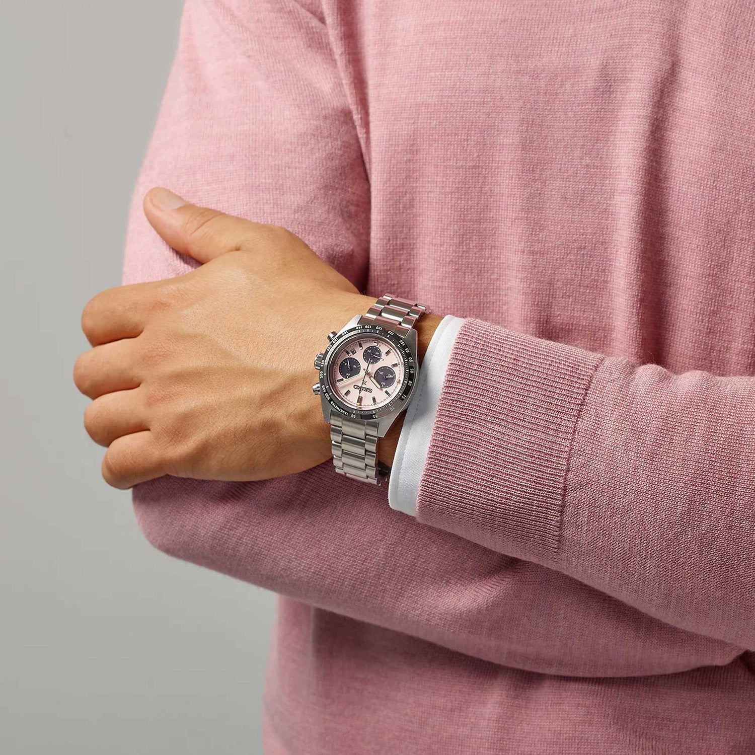 Prospex Men Solar Pink Dial Chronograph Stainless Steel Watch SSC963P1