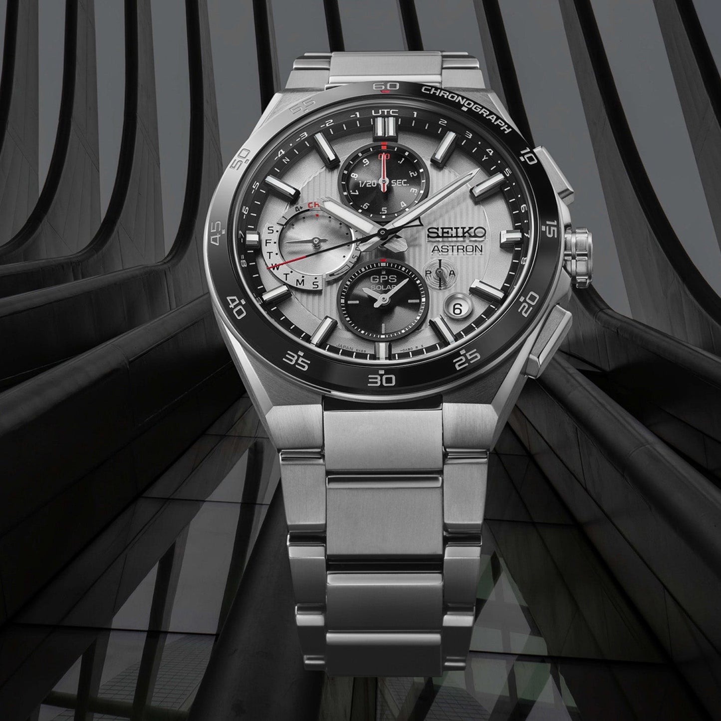Astron Men Solar Silver Dial Chronograph Stainless Steel Watch SSH153J1