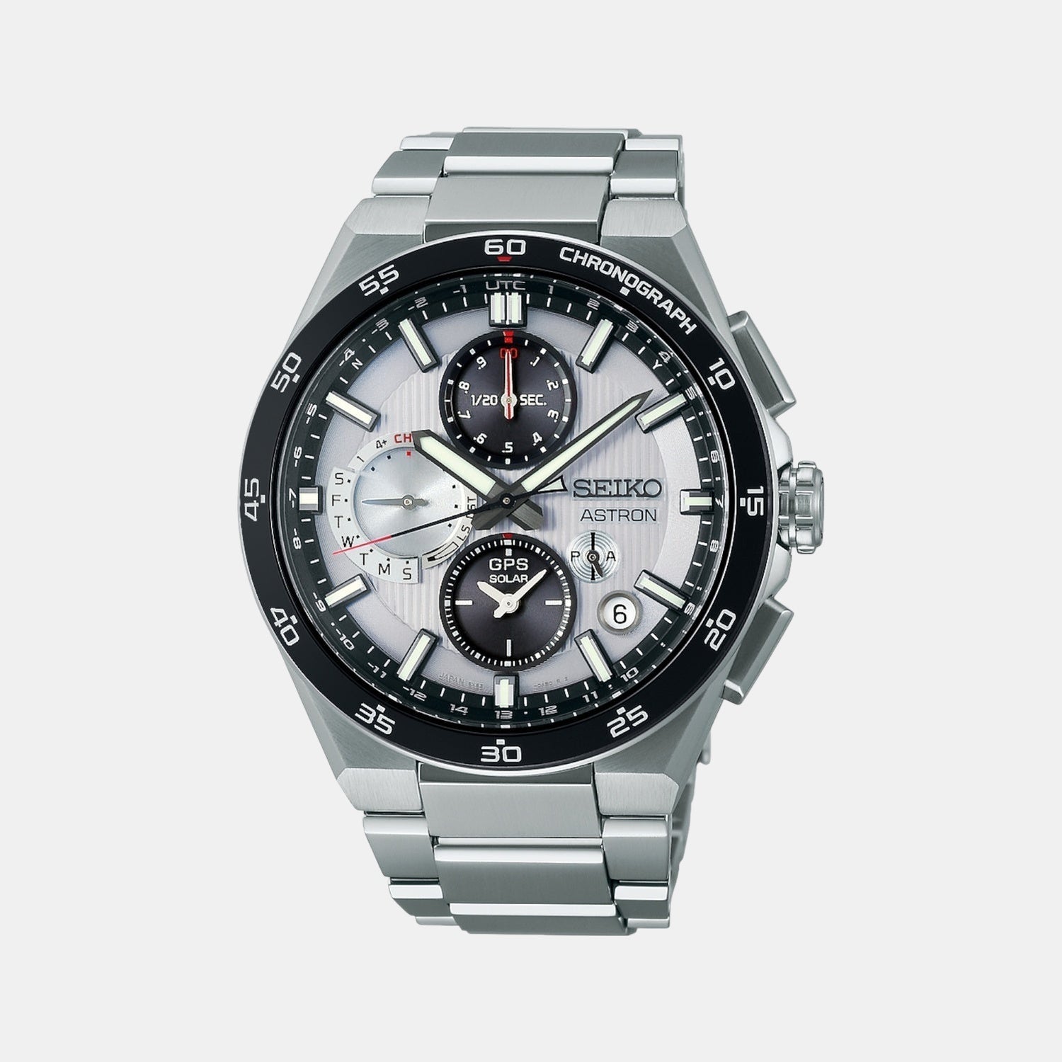 Astron Men Solar Silver Dial Chronograph Stainless Steel Watch SSH153J1