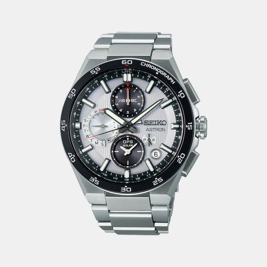 Astron Men Solar Silver Dial Chronograph Stainless Steel Watch SSH153J1