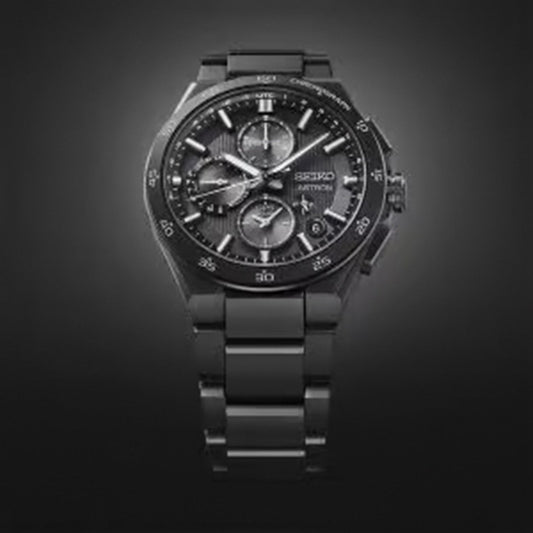 Astron Men Solar Black Dial Chronograph Stainless Steel Watch SSH155J1