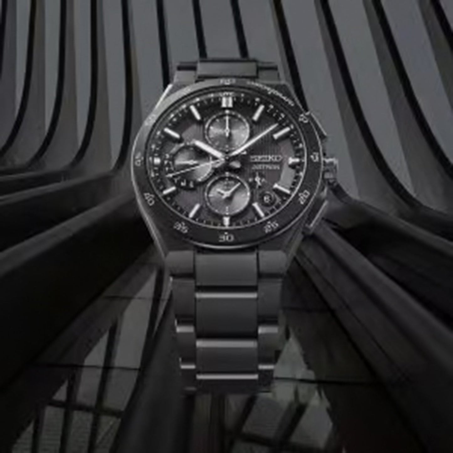 Astron Men Solar Black Dial Chronograph Stainless Steel Watch SSH155J1