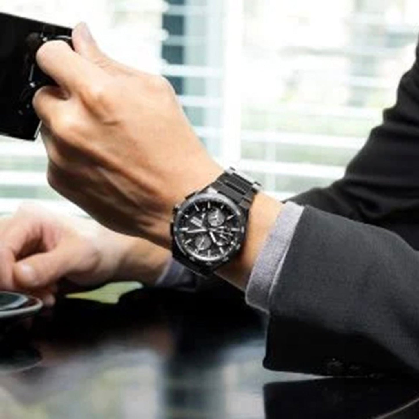 Astron Men Solar Black Dial Chronograph Stainless Steel Watch SSH155J1