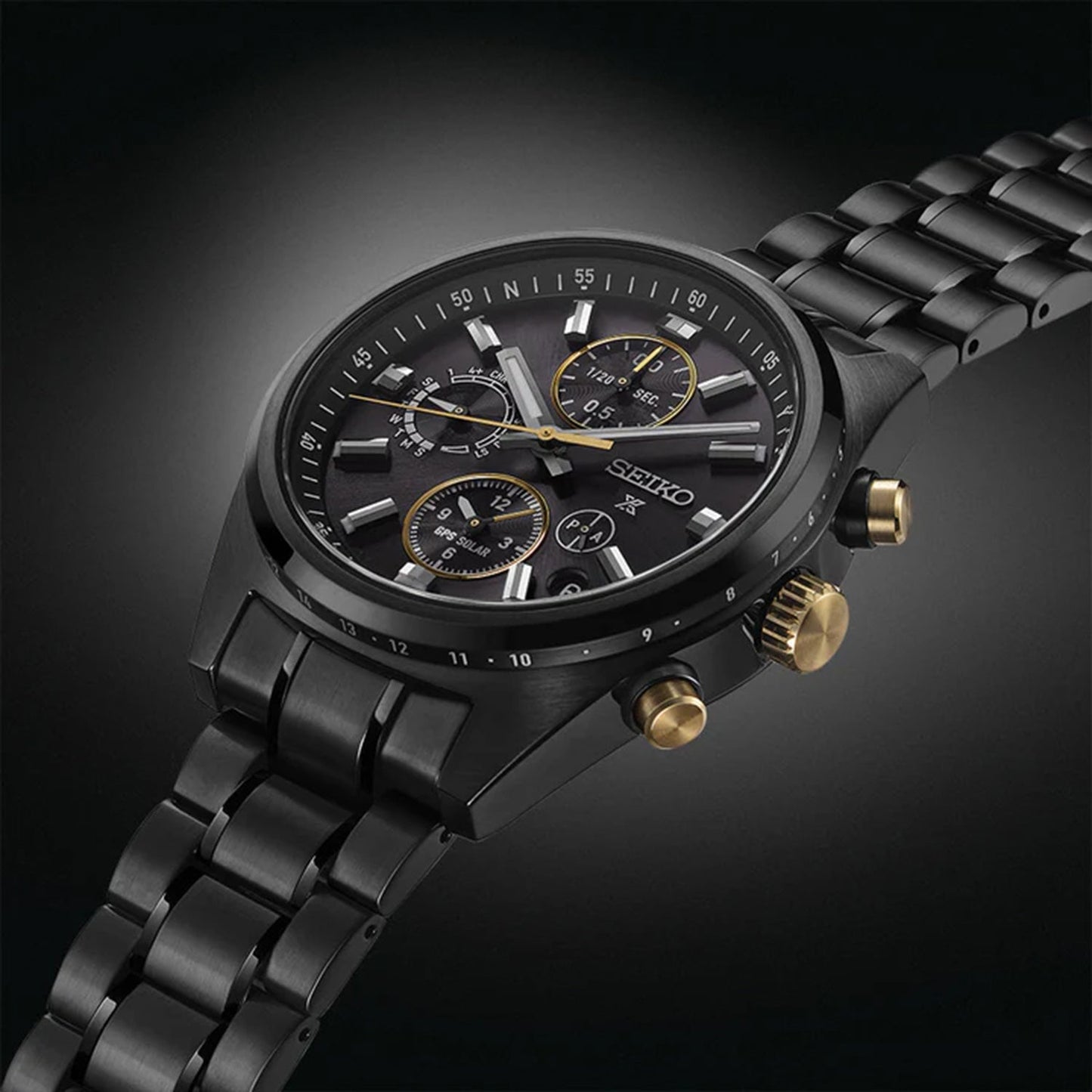Speedtimer Men Solar Black Dial Chronograph Stainless Steel Watch SSH169J1