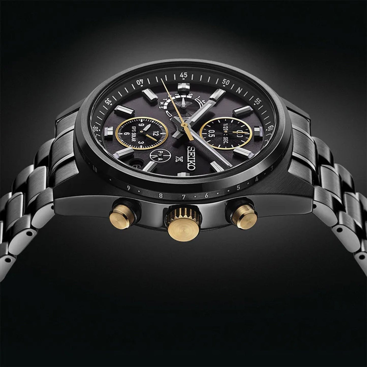 Speedtimer Men Solar Black Dial Chronograph Stainless Steel Watch SSH169J1