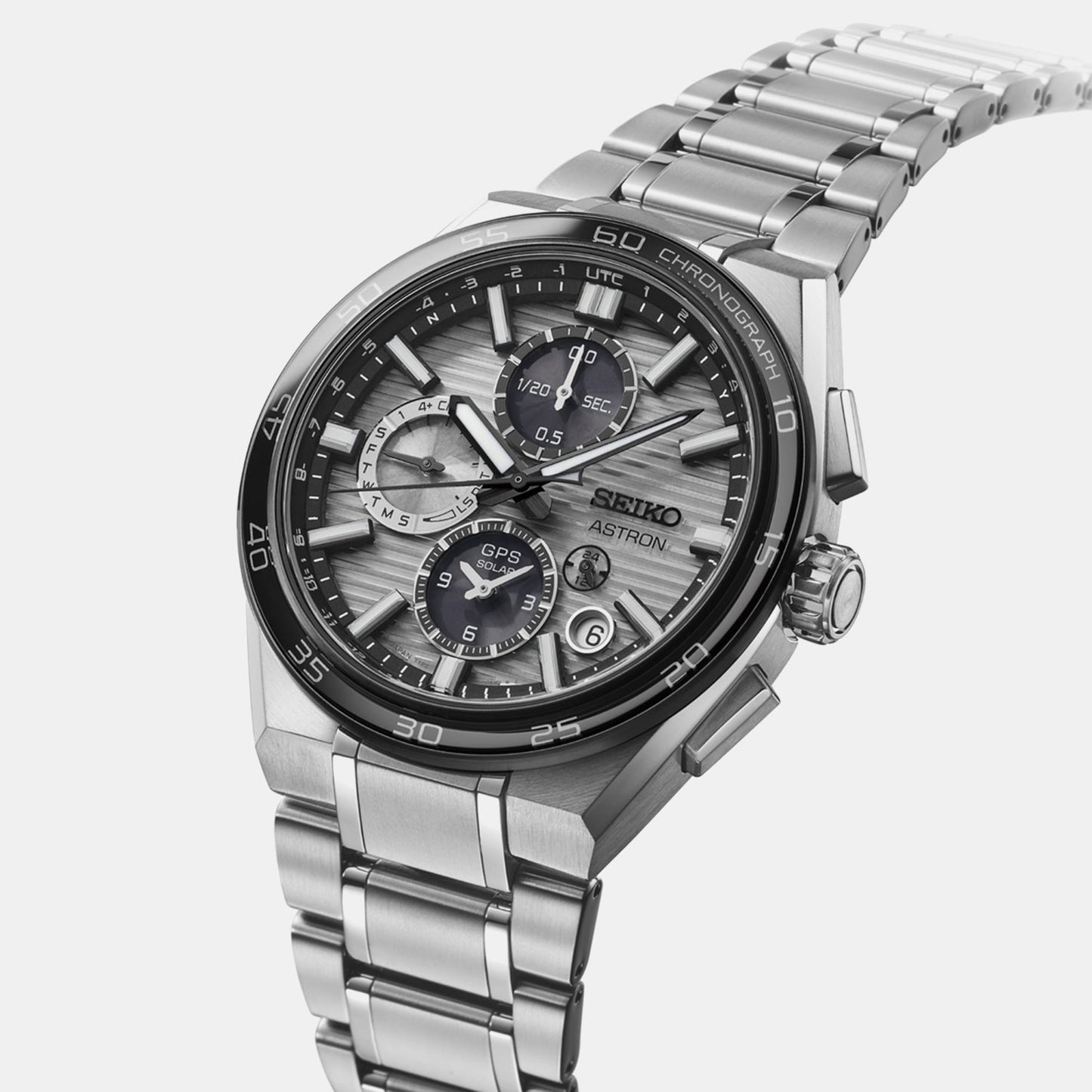 Astron GPS Solar Dual-Time Chronograph Men Silvery Grey Dial Watch SSH177J1