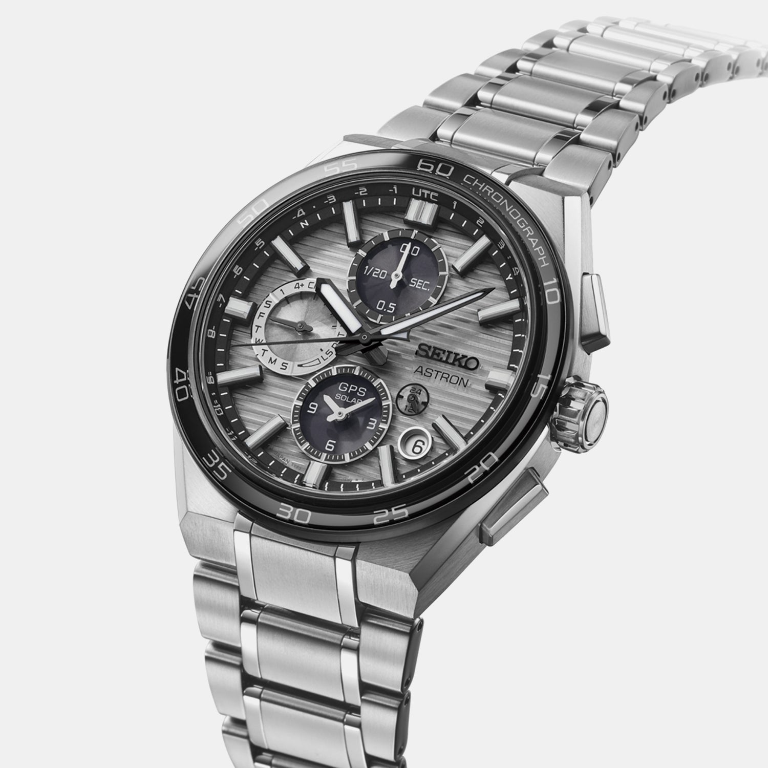 Astron GPS Solar Dual-Time Chronograph Men Silvery Grey Dial Watch SSH177J1