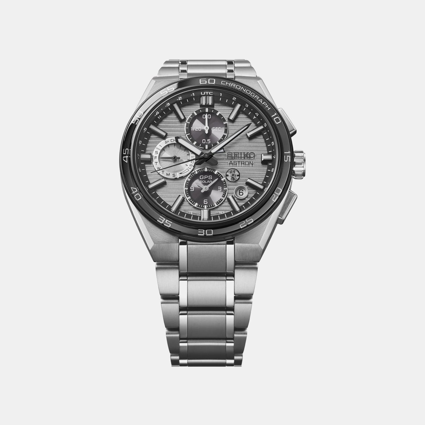 Astron GPS Solar Dual-Time Chronograph Men Silvery Grey Dial Watch SSH177J1