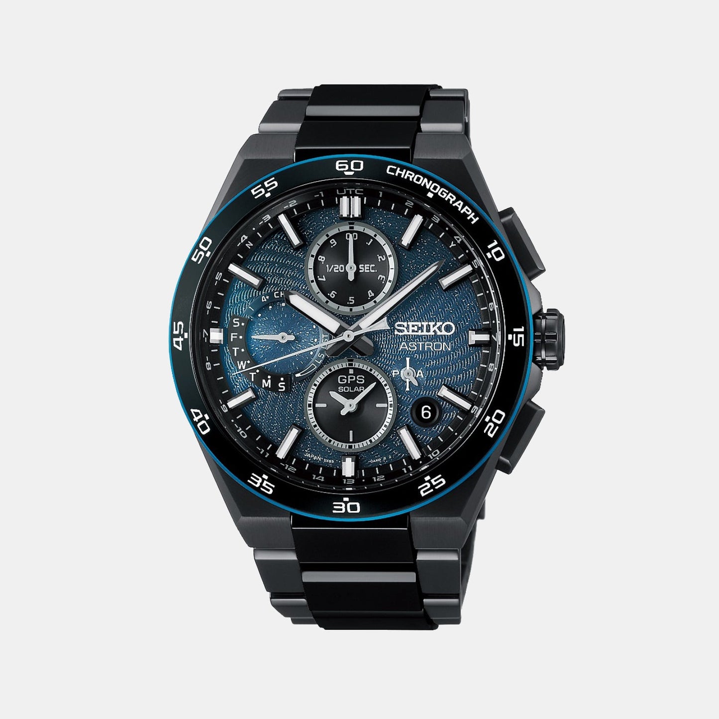 Astron GPS Solar â€˜Spiral Galaxyâ€™ Limited Edition Chronograph Men Blue Dial Stainless Steel Watch SSH187J1