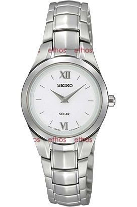 Seiko Solar Quartz Women Watches in Round case & White Dial SUP109P1