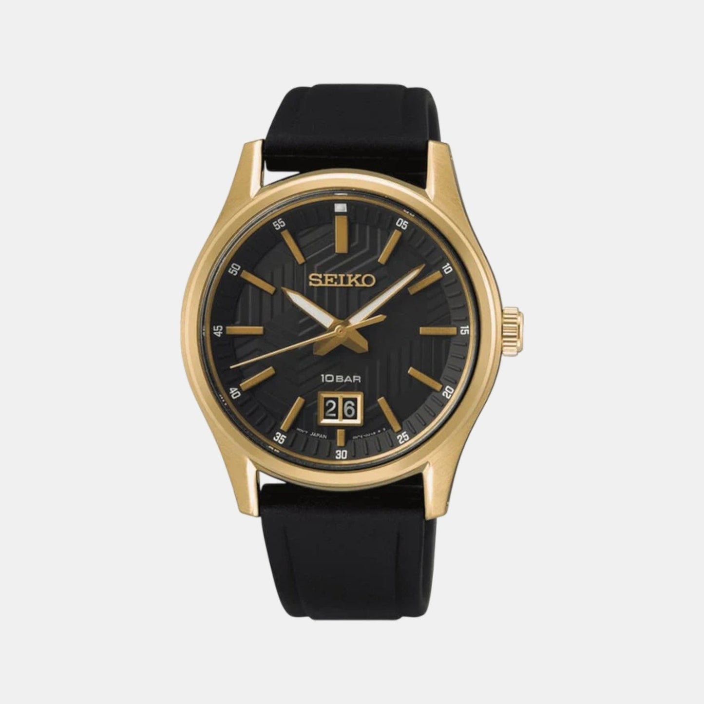 Dress Men Quartz Black Dial Analog Rubber Watch SUR560P1