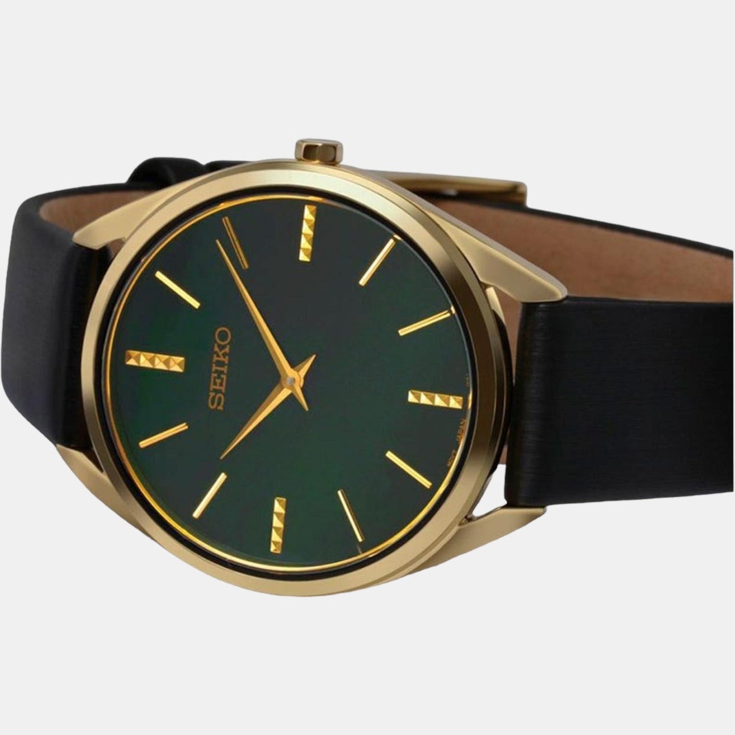 Dress Women Quartz Green Dial Analog Leather Watch SWR080P1
