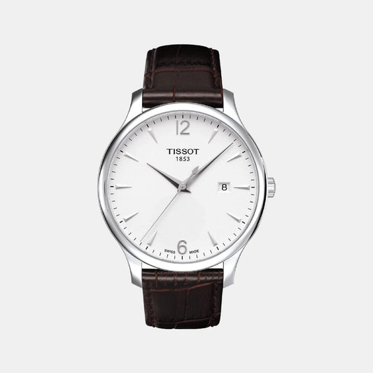 Tradition Men Quartz Silver Dial Analog Leather Watch T0636101603700
