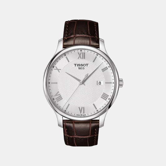Tradition Men Quartz Silver Dial Analog Leather Watch T0636101603800