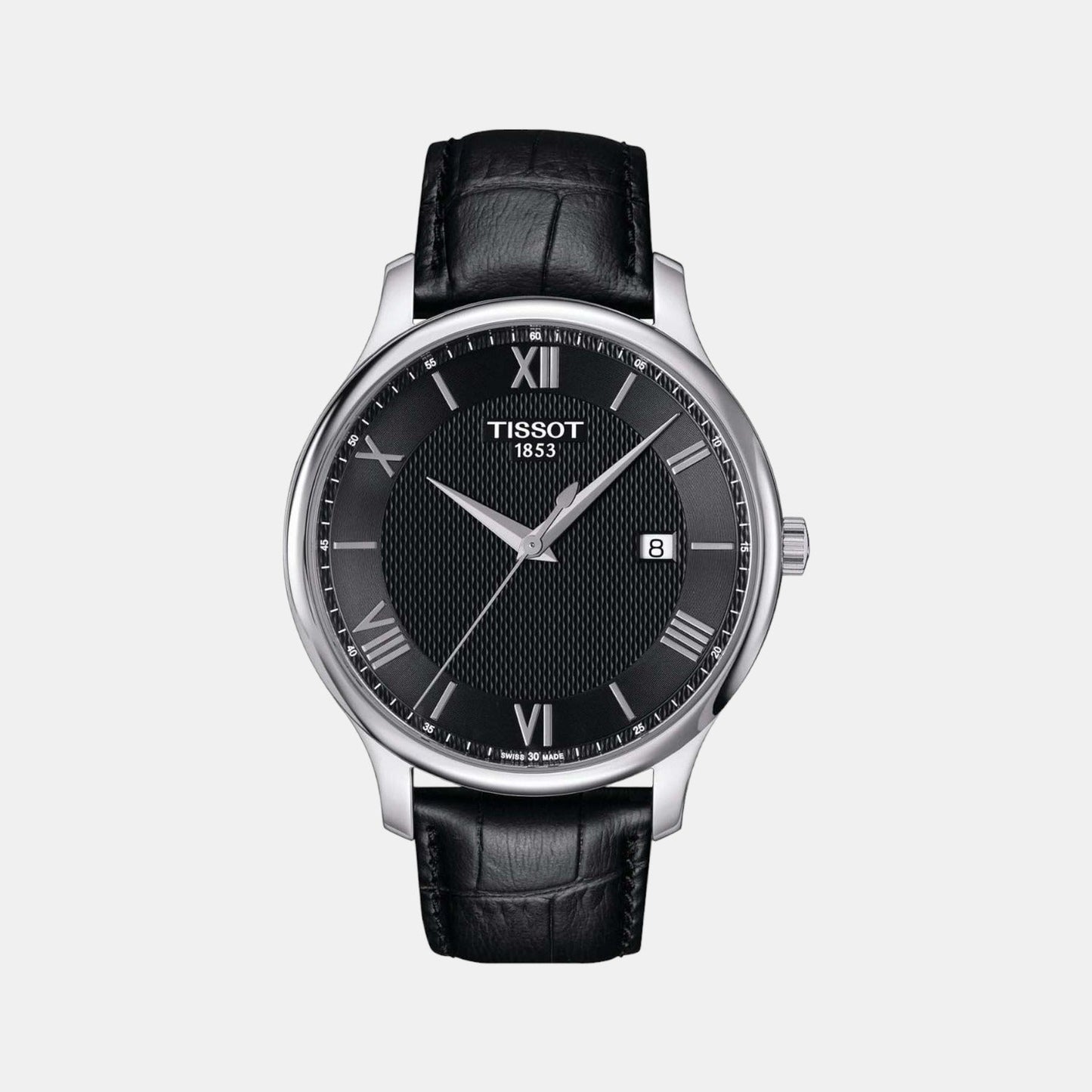 Tradition Men Quartz Black Dial Analog Leather Watch T0636101605800